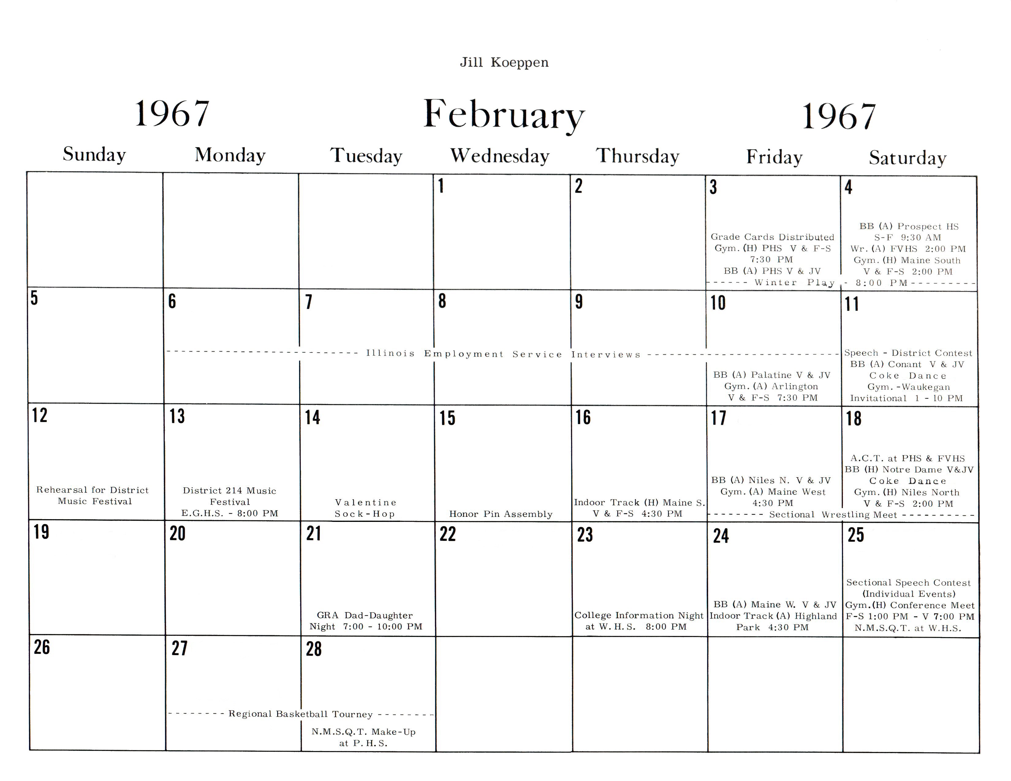 1966 1967 Whs School Calendar