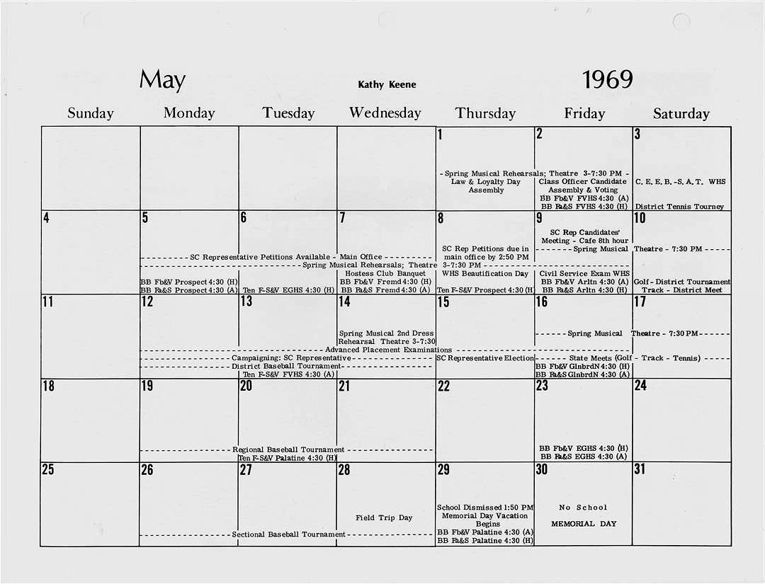 19681969 WHS School Calendar